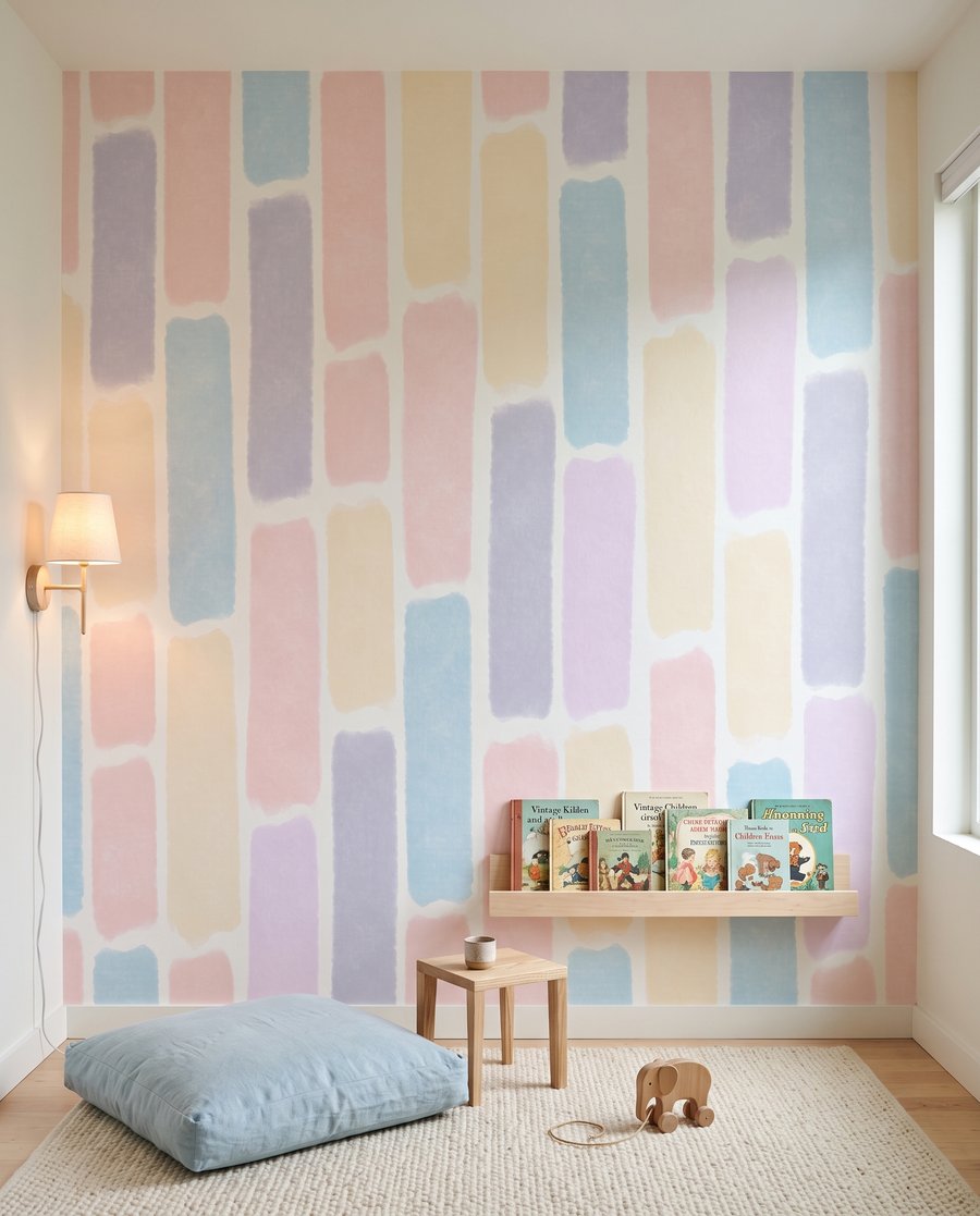 Pastellblöcke in Reihe in einem Interieur