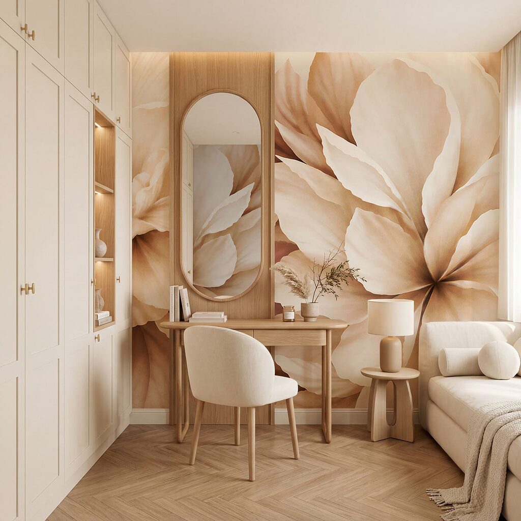 Große Blüten in Creme in einem Interieur