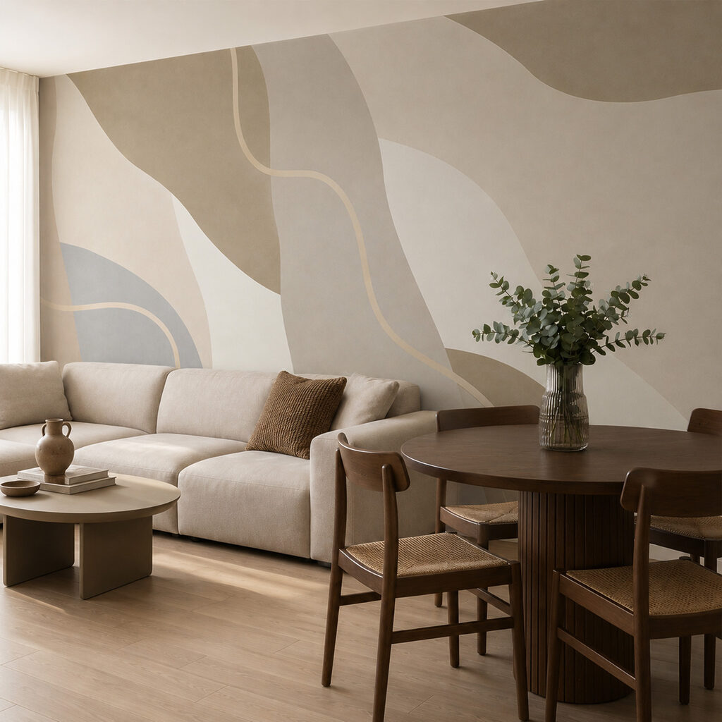 Linien durch sanfte Farbbahnen in einem Interieur