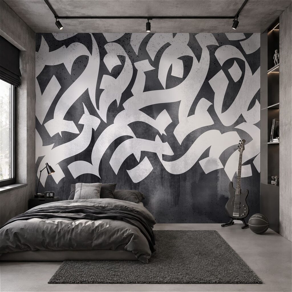 Dunkle Zeichen in Farbschichten in einem Interieur