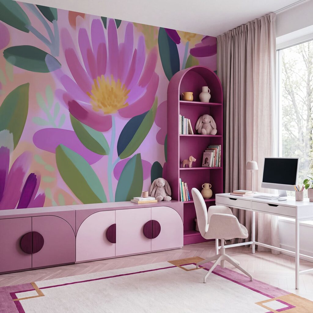 Blumen in breiten Farbstrichen in einem Interieur
