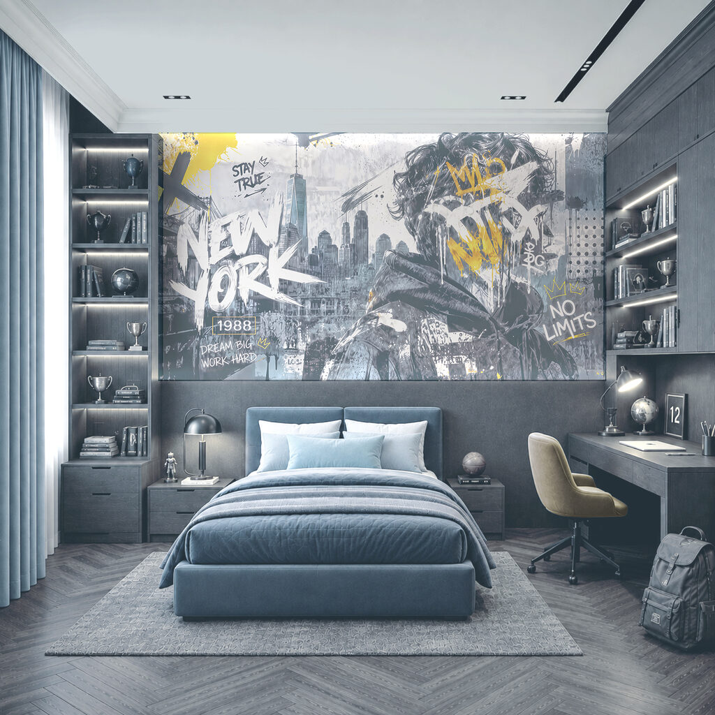 Stadt in gemalten Lettern in einem Interieur