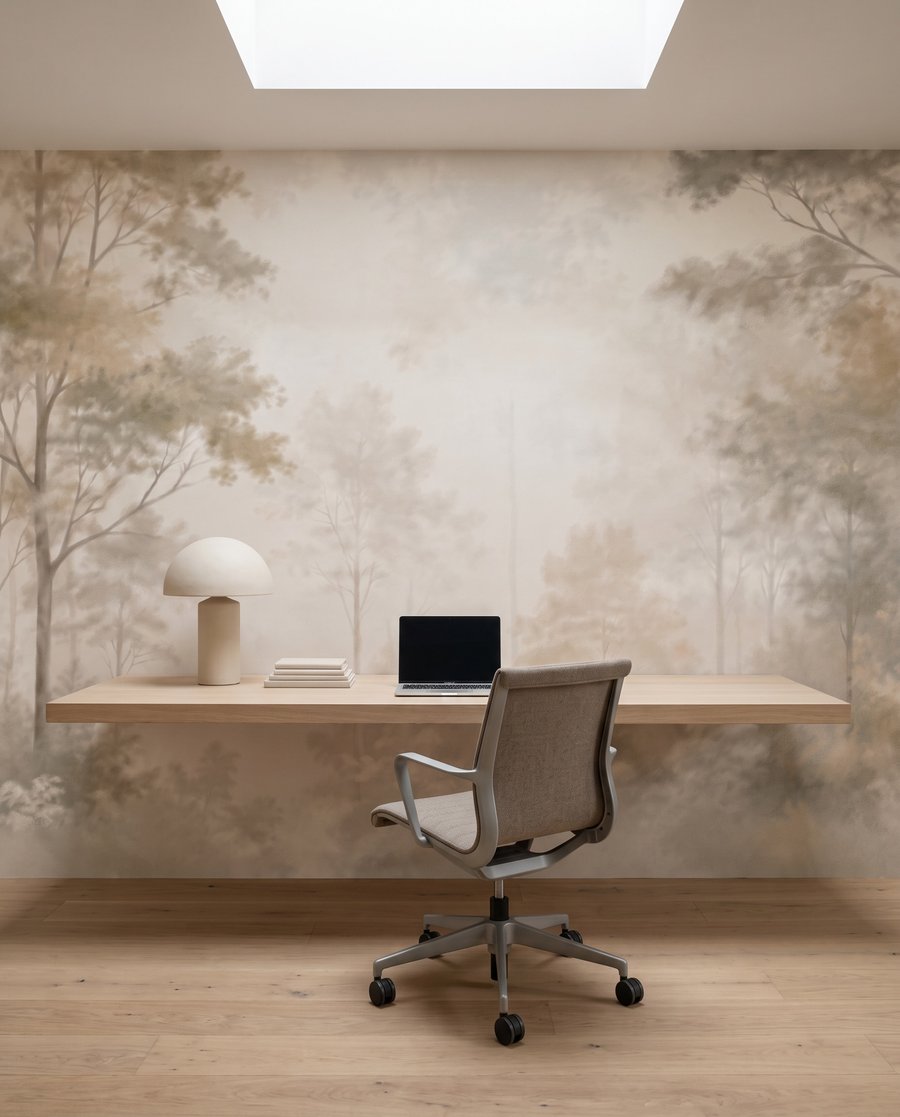 Licht zwischen blassen Bäumen in einem Interieur