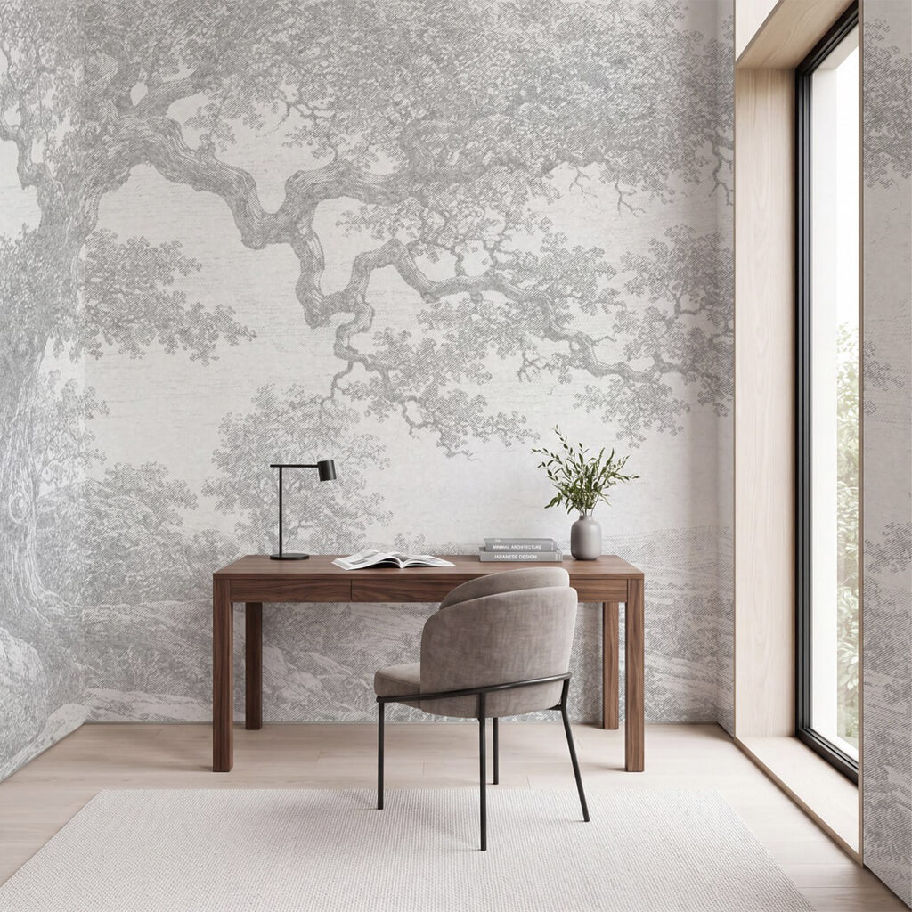 Alter Baum und Landschaft in einem Interieur