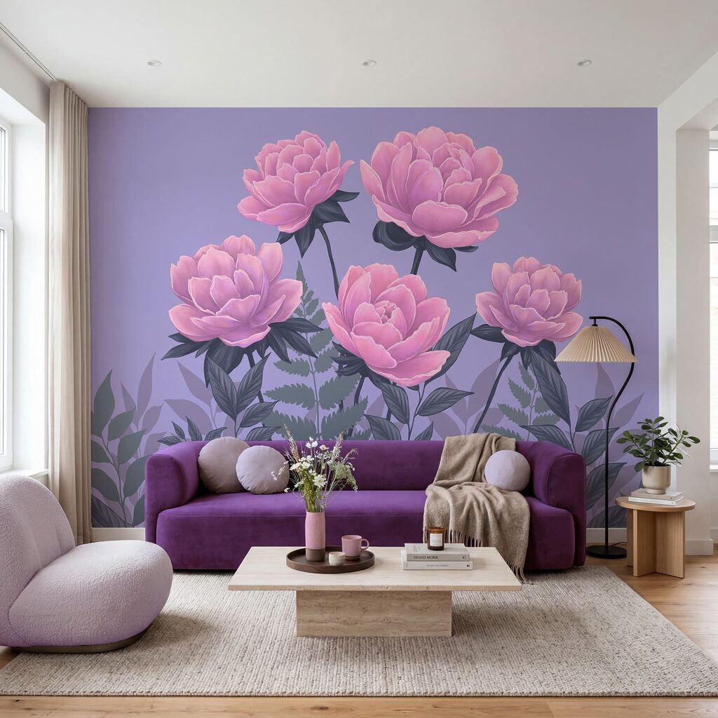 Rosa Blüten auf Lila — Interieur 3