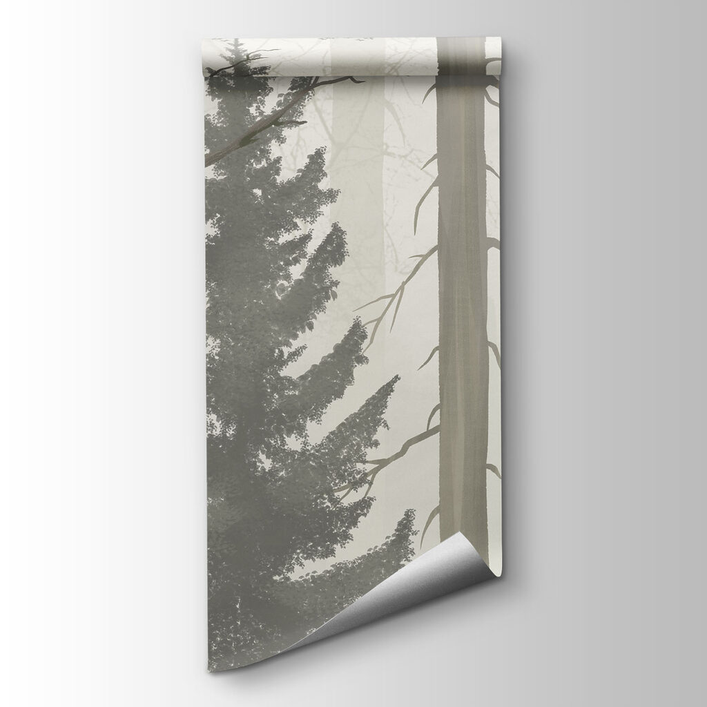 Hohe Stämme im Waldnebel — Produktansicht