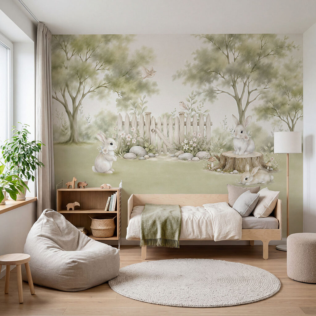 Kaninchen am Gartenzaun in einem Interieur
