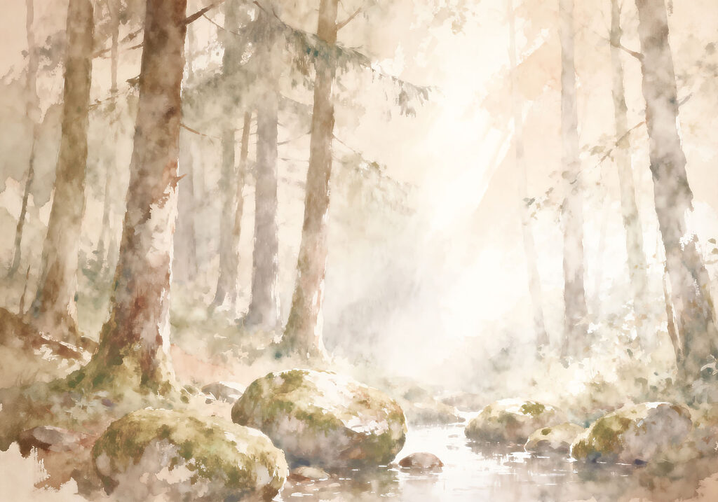 Waldbach mit runden Steinen — ganzes Design