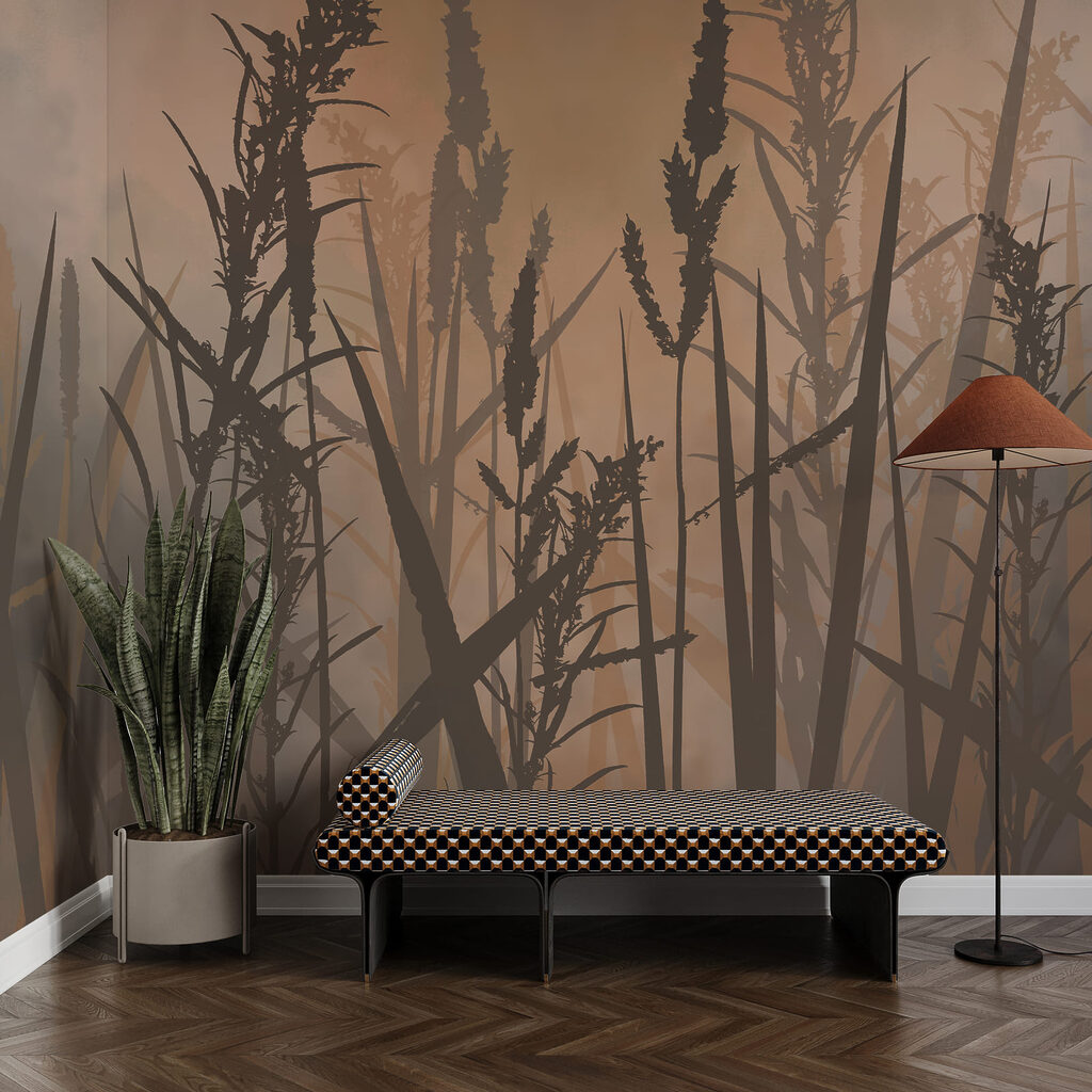Gräser im gemalten Schatten in einem Interieur