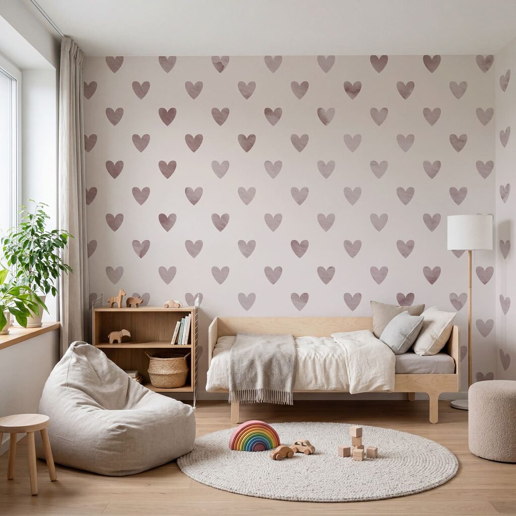 Kleine Herzchen in Reihen in einem Interieur