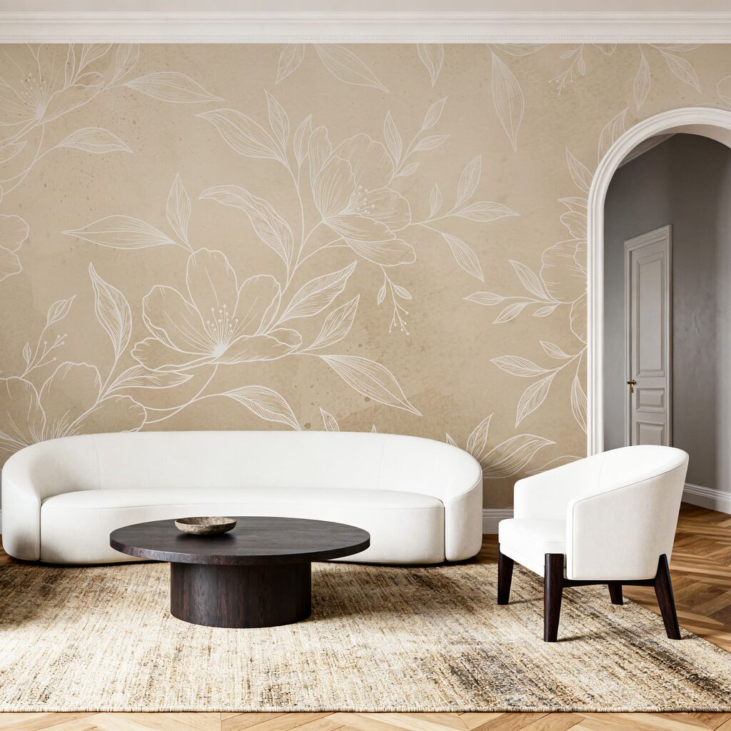 Fein gezeichnete Blüten in einem Interieur