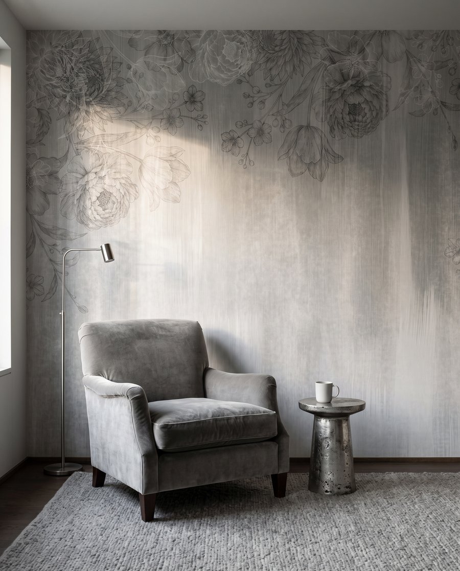Zarte Blüten über Farbspuren — Interieur 2