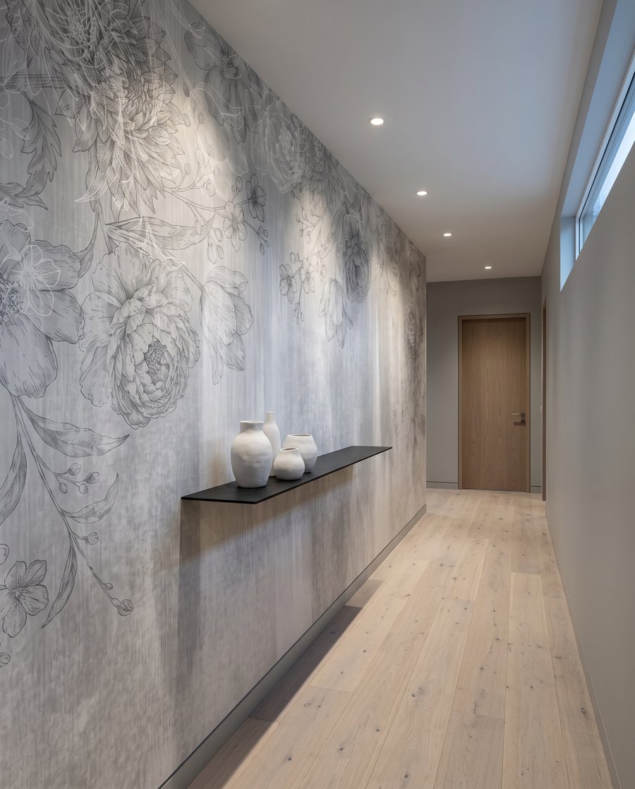 Zarte Blüten über Farbspuren — Interieur 4