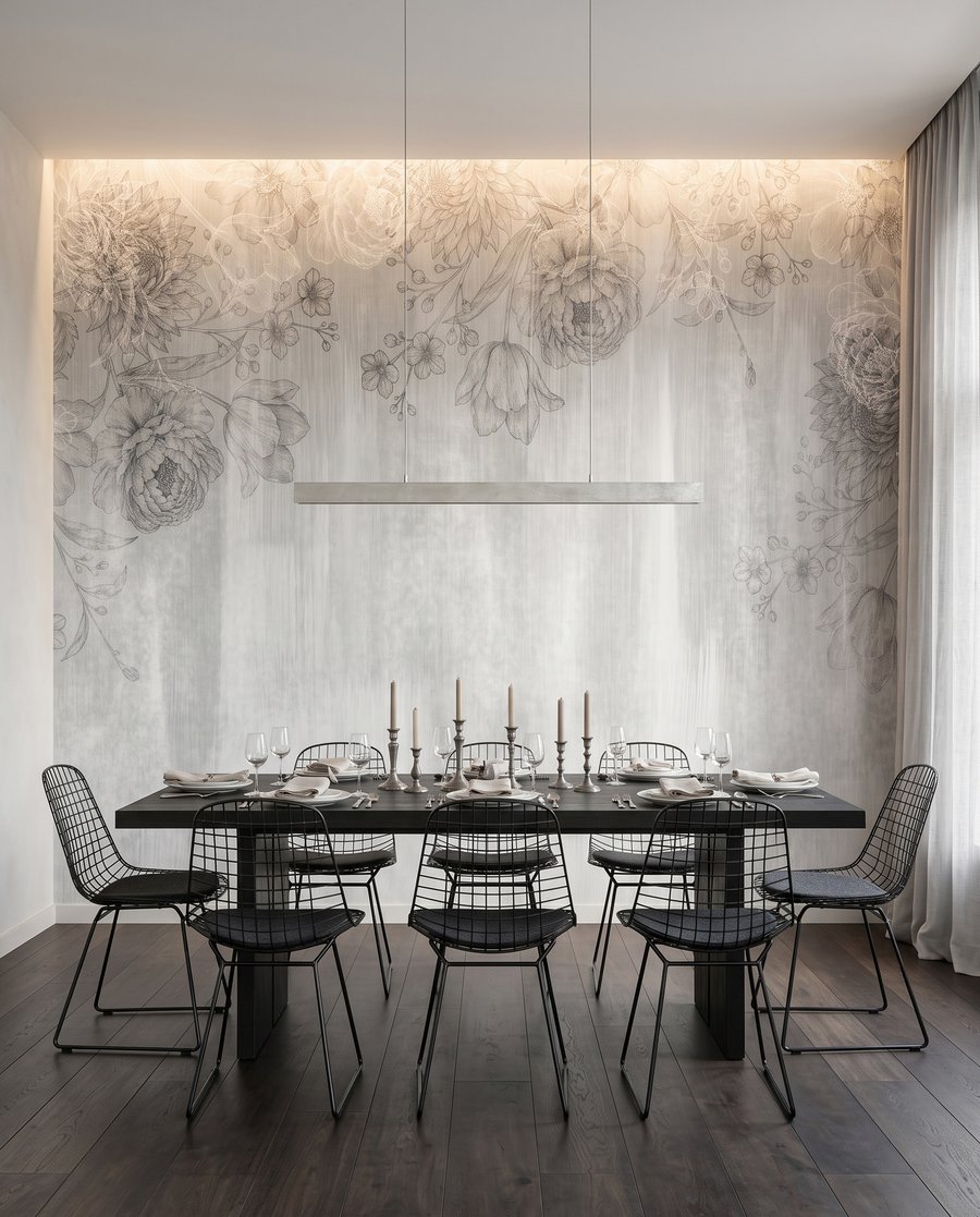 Zarte Blüten über Farbspuren — Interieur 5