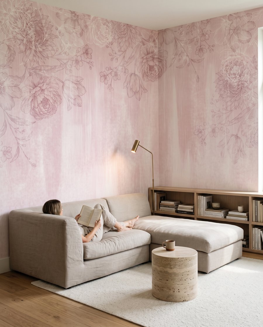 Zarte Blüten über Farbspuren — Interieur 1