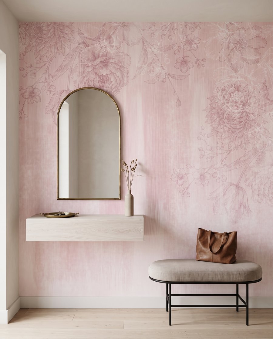 Zarte Blüten über Farbspuren — Interieur 4