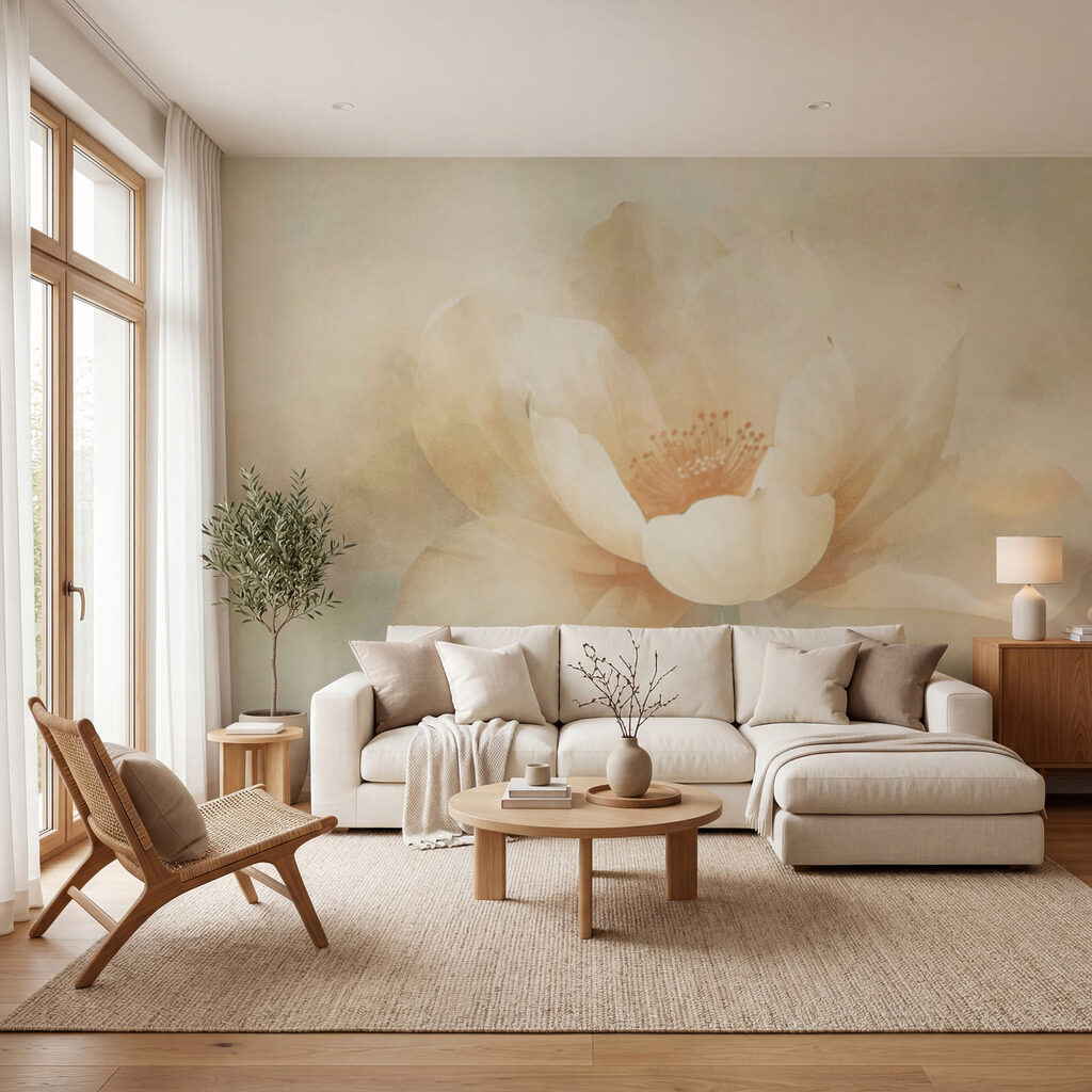 Eine Blüte erwacht in einem Interieur