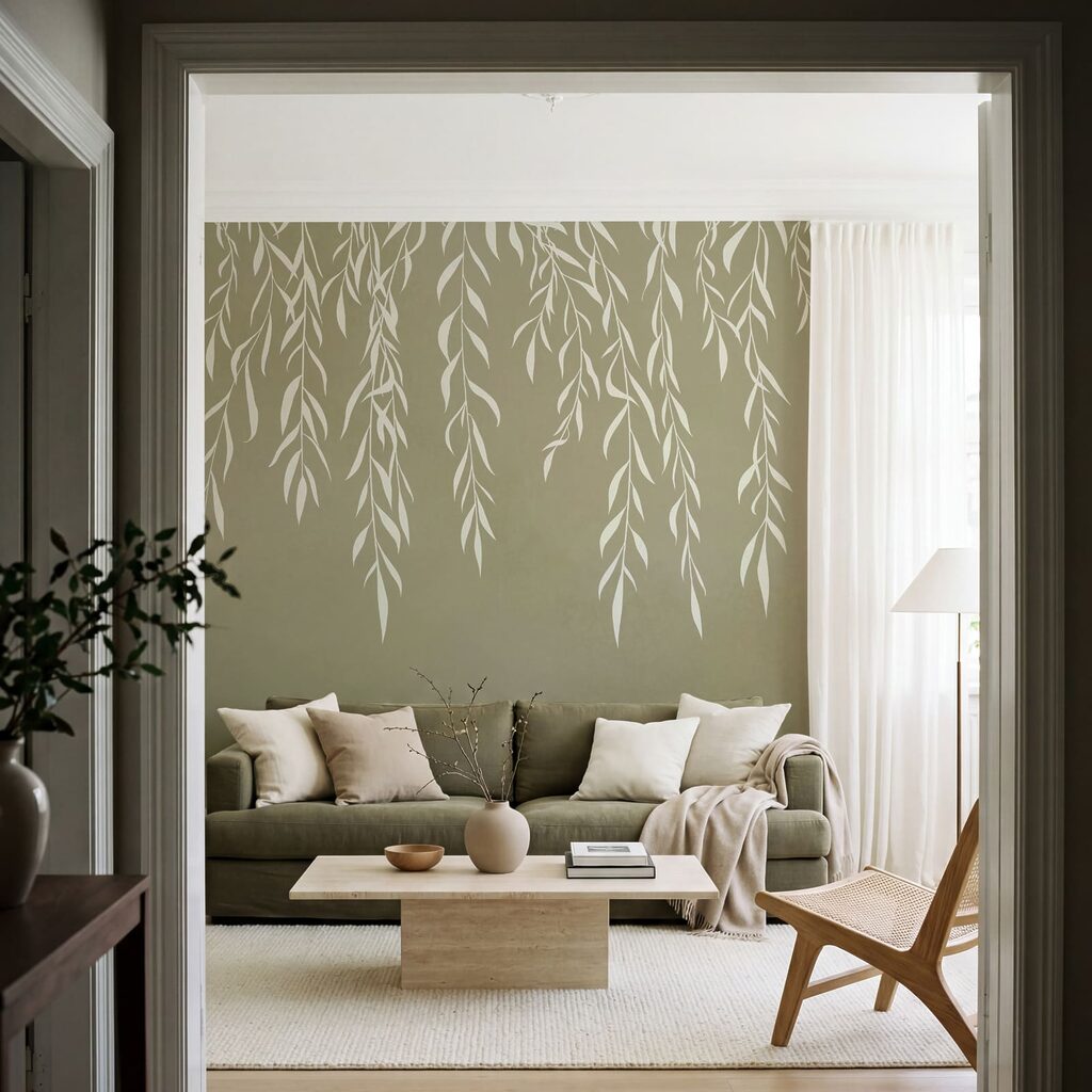 Herabhängende weiße Zweige in einem Interieur