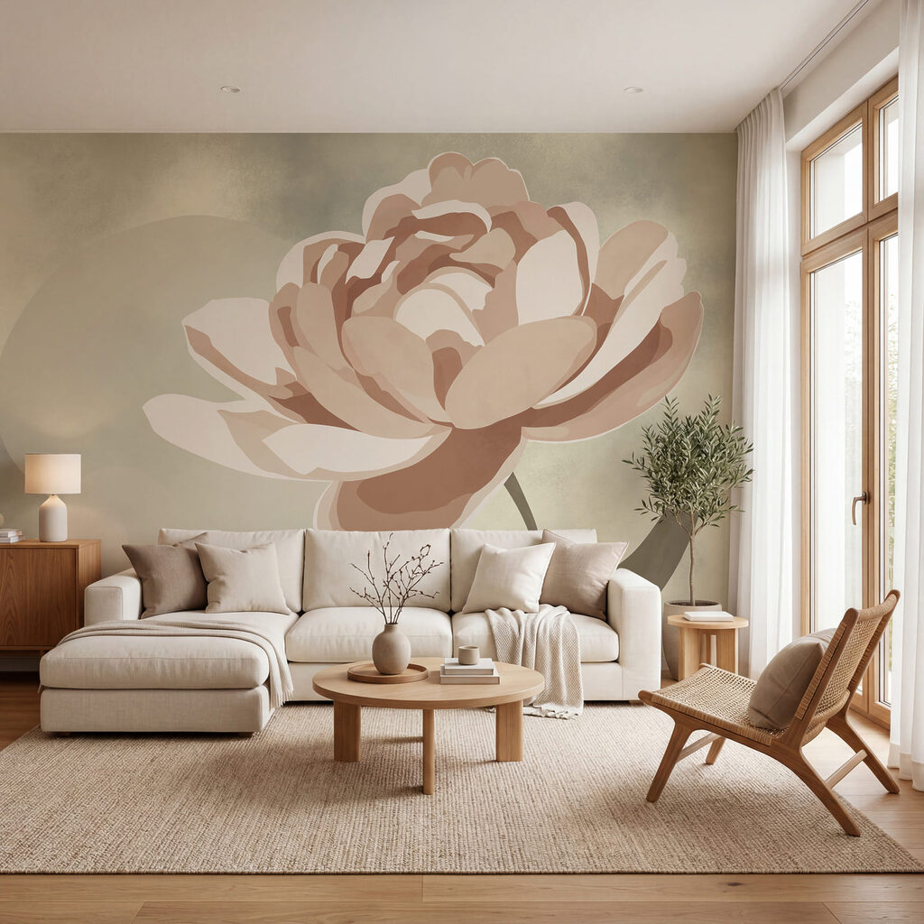 Blüte vor einer Farbwolke in einem Interieur