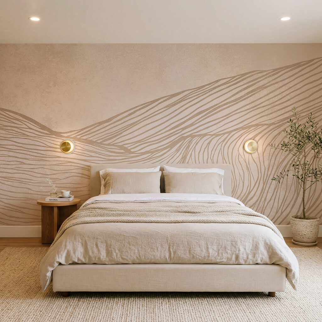 Hügel aus langen Federstrichen in einem Interieur