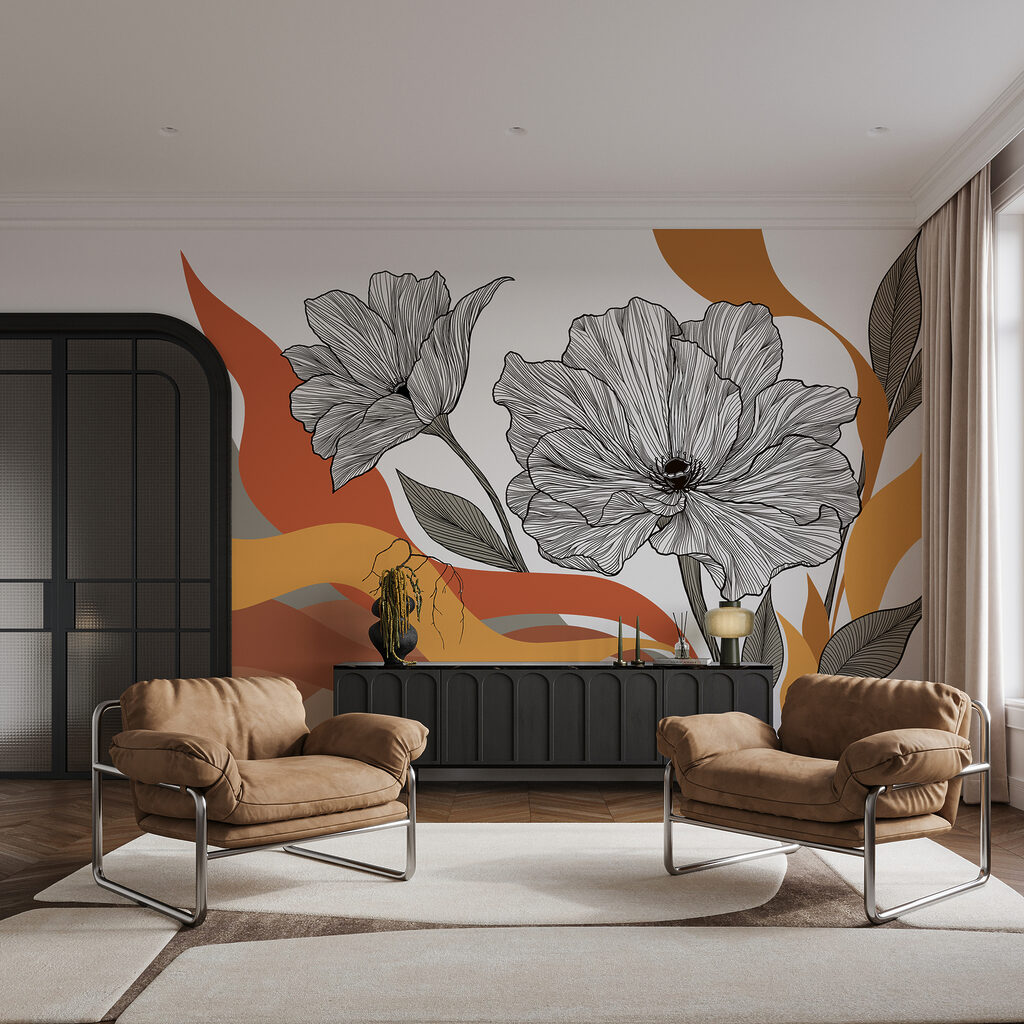 Blütenlinien über Farbwellen — Interieur 1