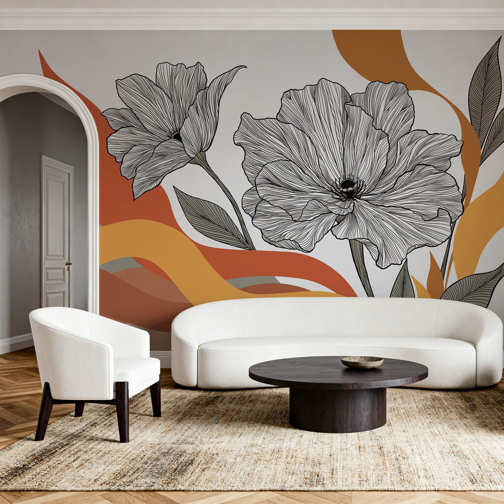 Blütenlinien über Farbwellen — Interieur 2