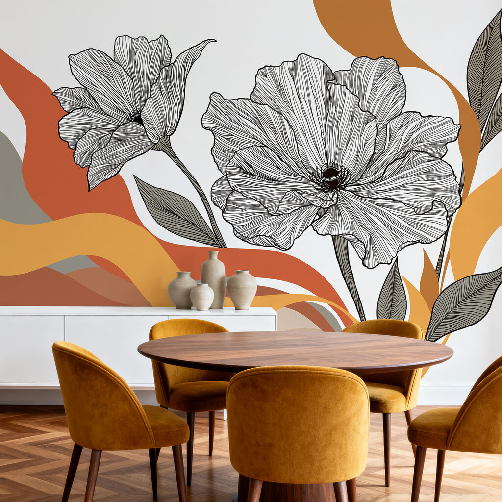 Blütenlinien über Farbwellen — Interieur 3