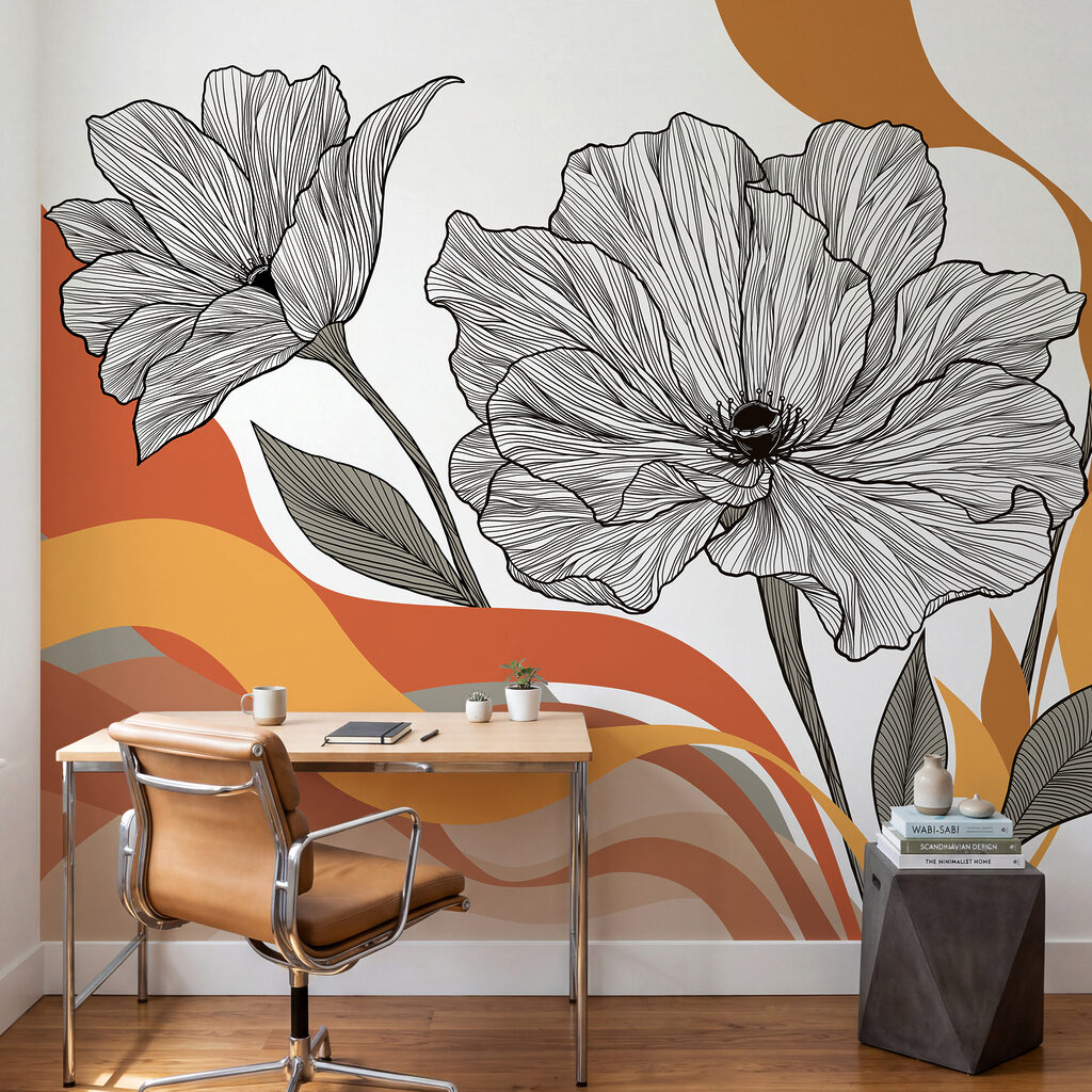 Blütenlinien über Farbwellen — Interieur 4