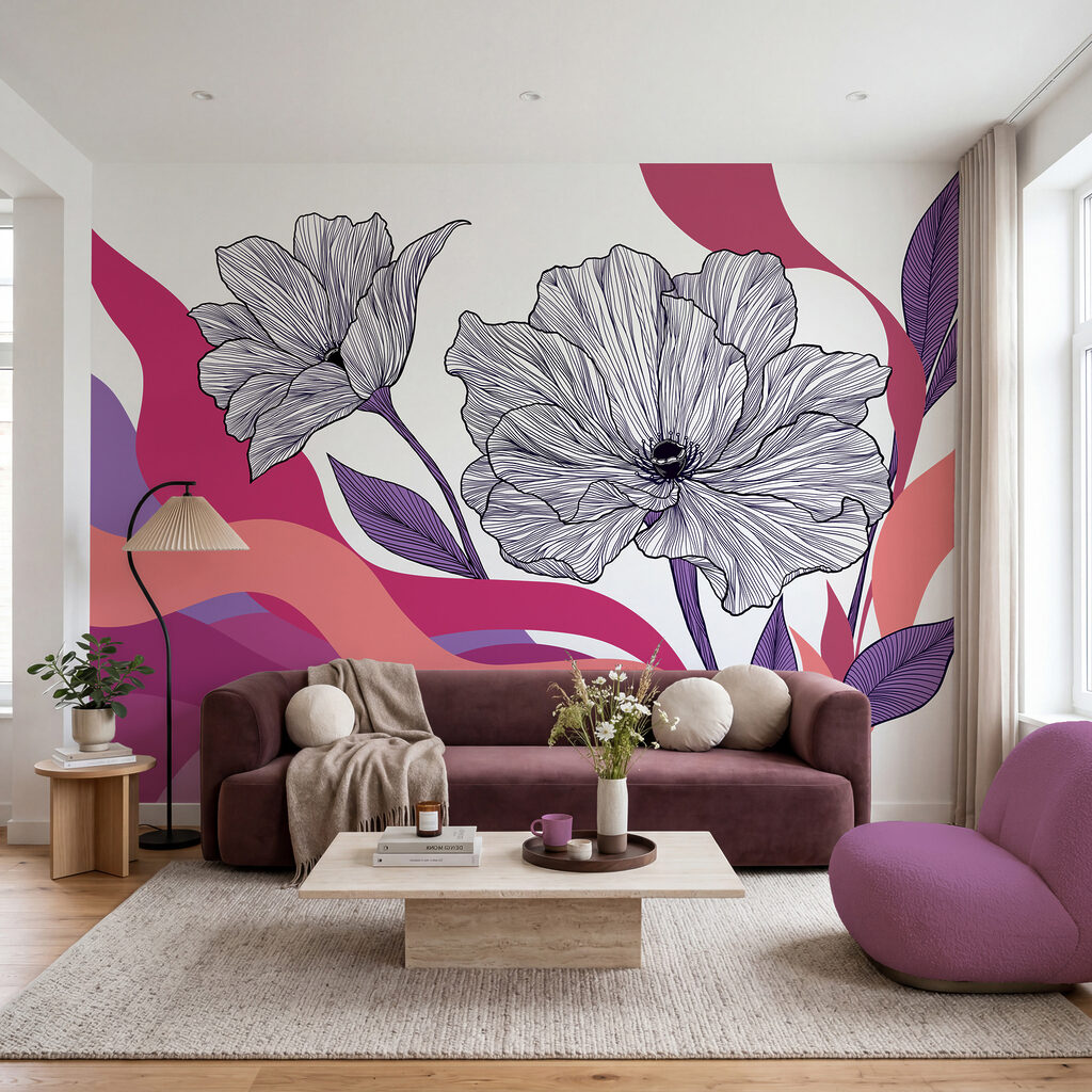 Blütenlinien über Farbwellen — Interieur 1