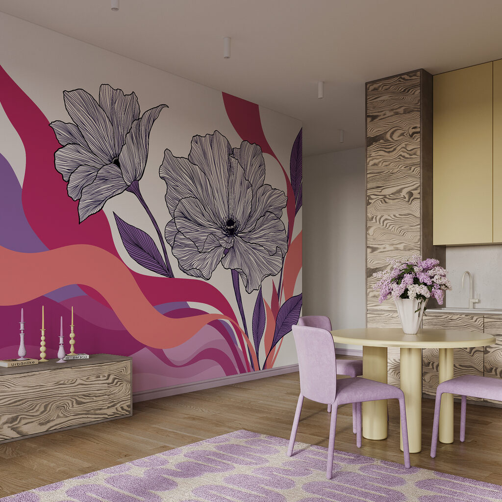 Blütenlinien über Farbwellen — Interieur 2