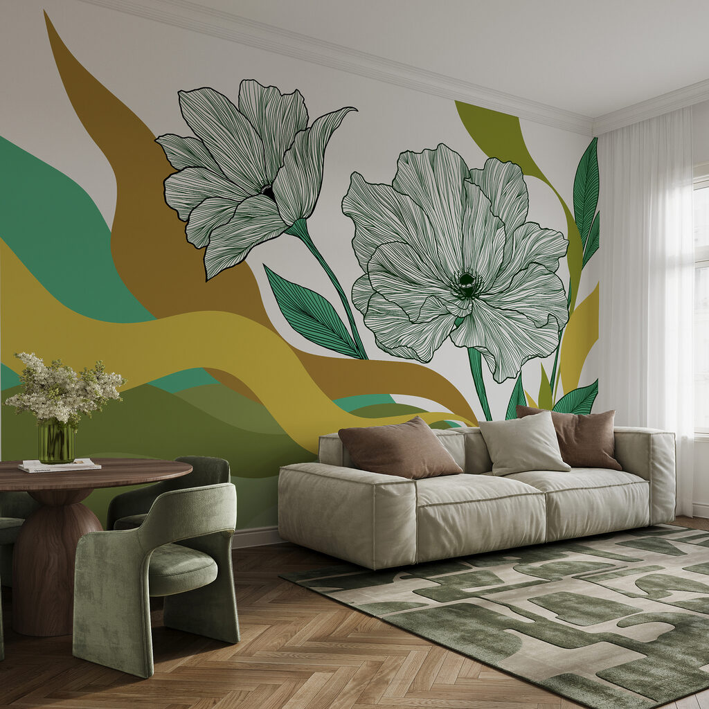 Blütenlinien über Farbwellen — Interieur 1
