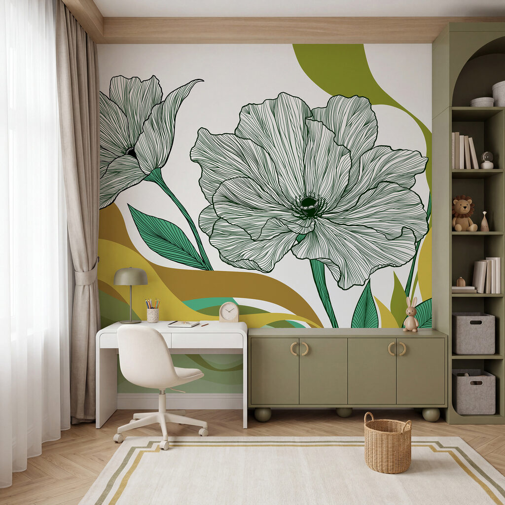 Blütenlinien über Farbwellen — Interieur 2