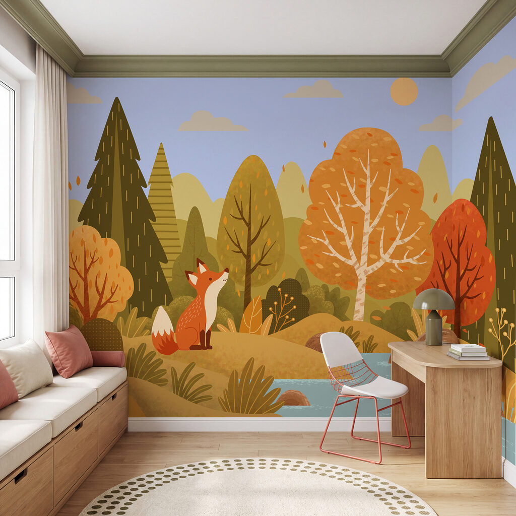 Füchschen am Waldbach in einem Interieur