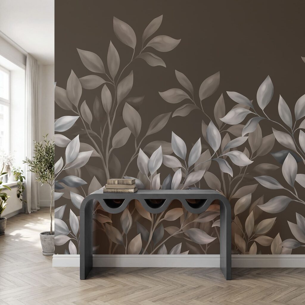 Zarte Blattzweige in einem Interieur
