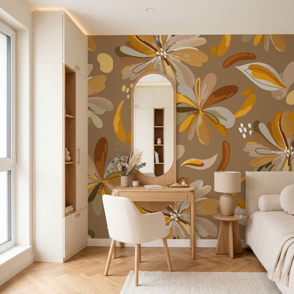 Blüten wie bunte Federn in einem Interieur