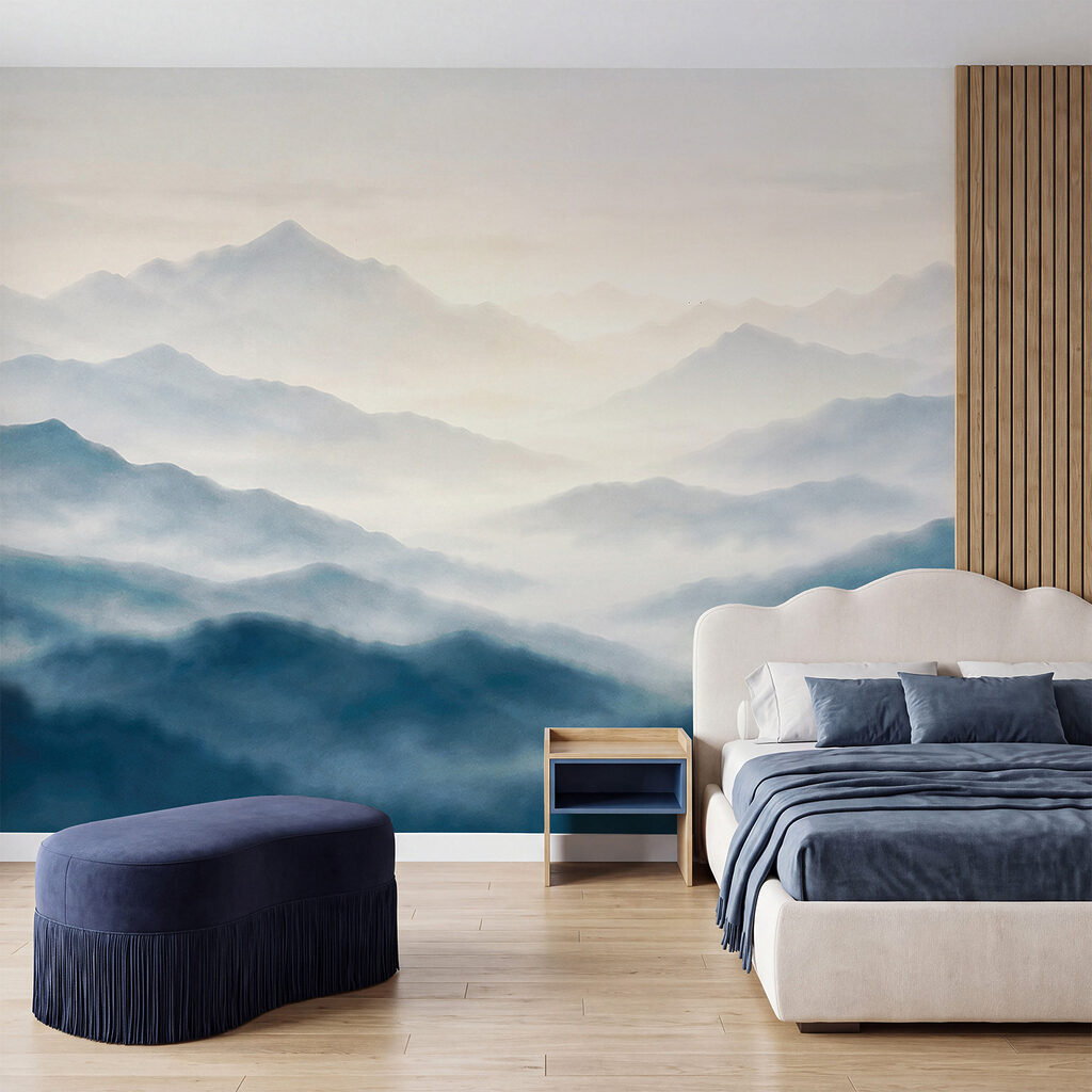 Bergnebel in tiefen Schichten in einem Interieur
