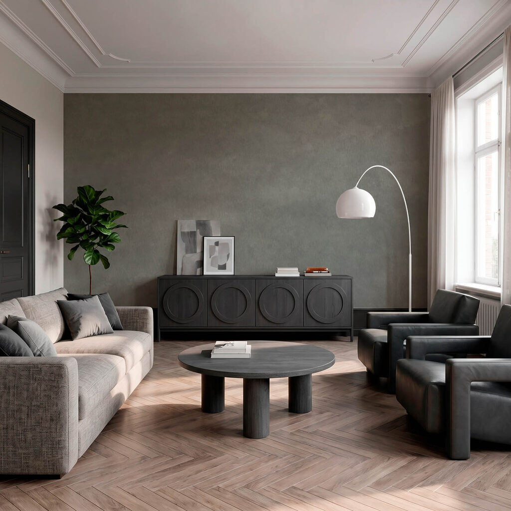 Graue Flecken in Schichten in einem Interieur