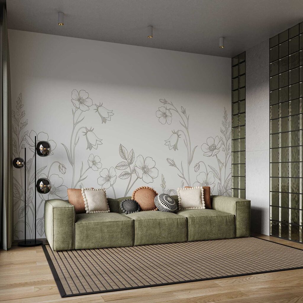 Feine Blütenlinien am Rand in einem Interieur