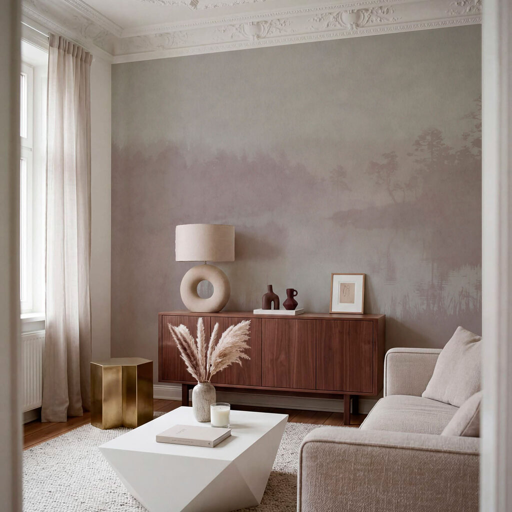Fluss zwischen verschwommenen Bäumen in einem Interieur