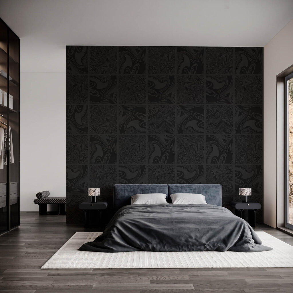 Dunkle Kacheln mit Schnörkeln in einem Interieur