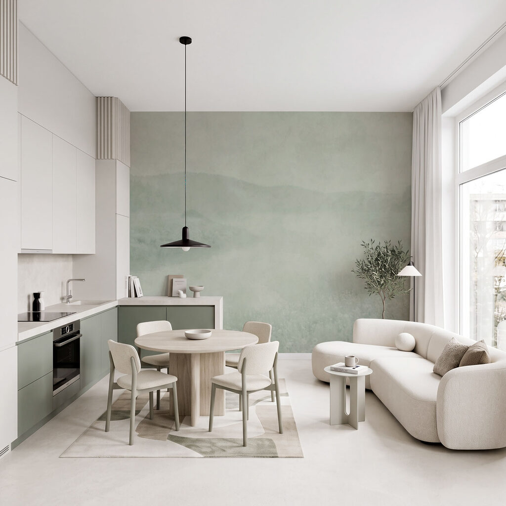 Baumgruppen am Ufer in einem Interieur