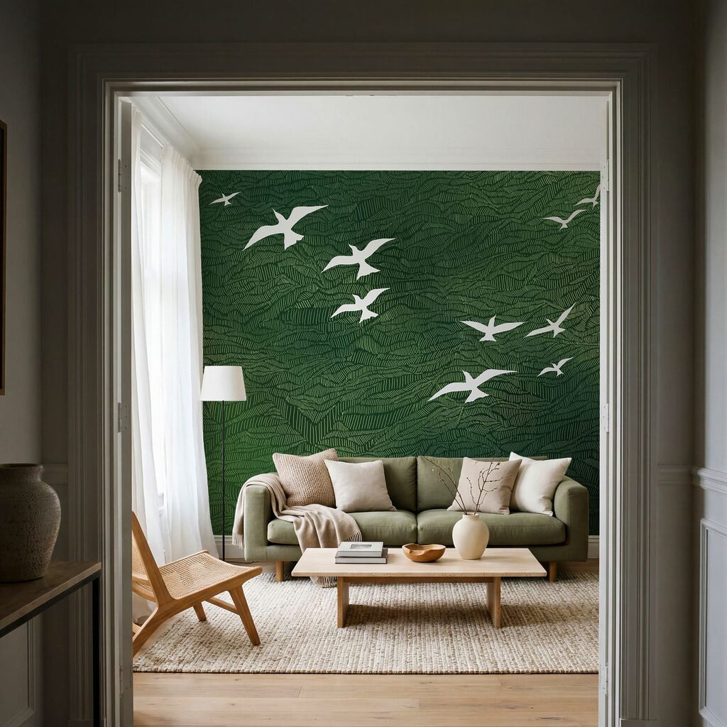 Weiße Vögel über Wellenlinien — Interieur 1