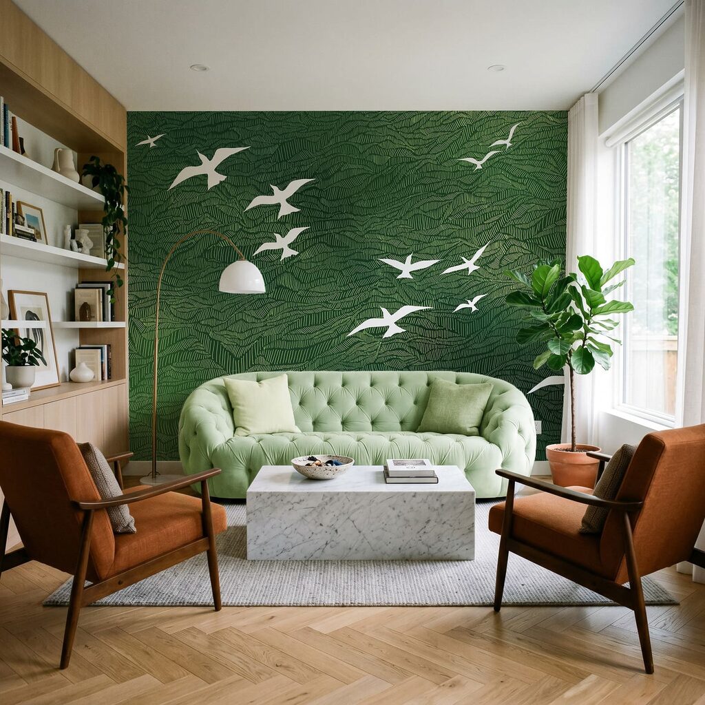 Weiße Vögel über Wellenlinien — Interieur 3