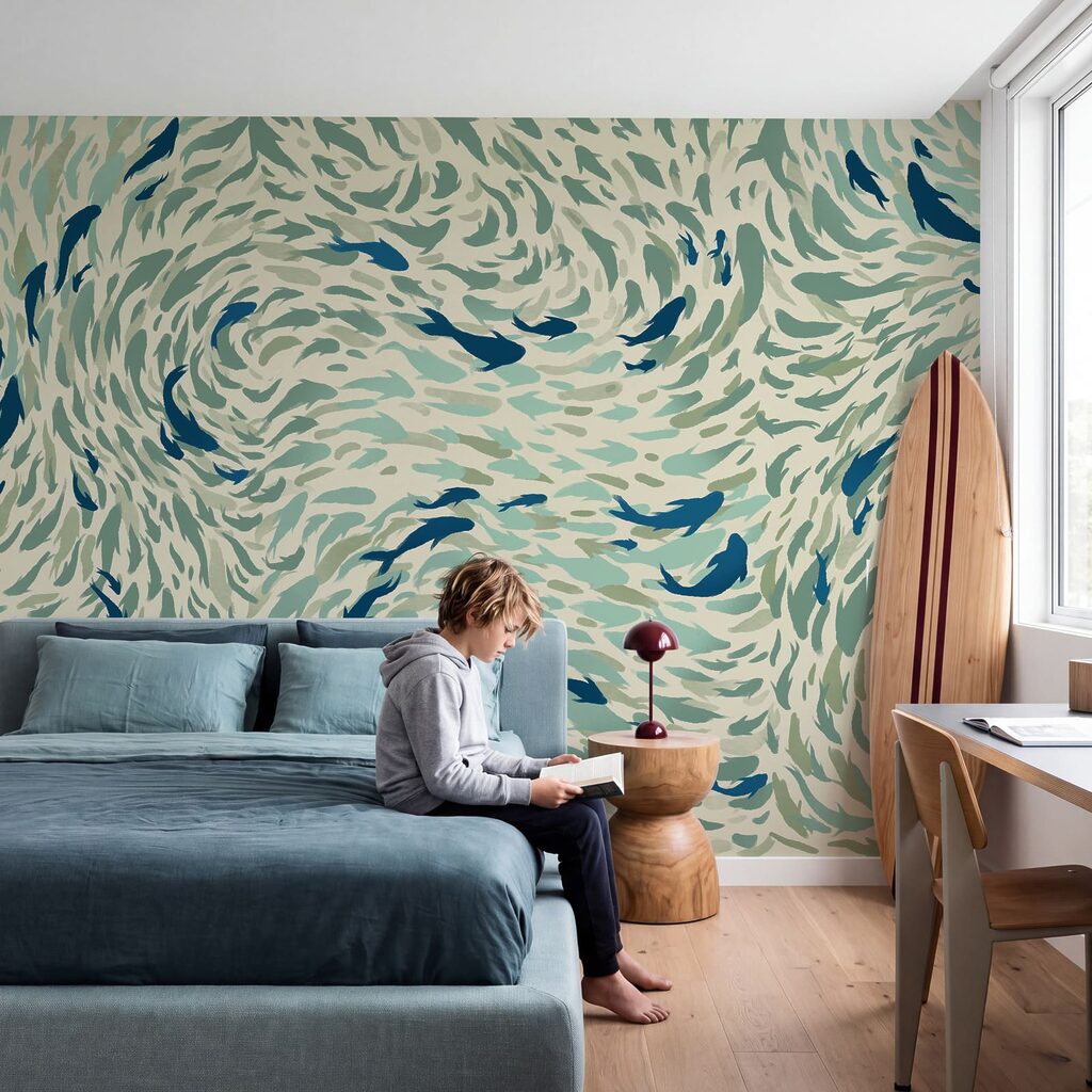 Fischschwärme in Wellen in einem Interieur