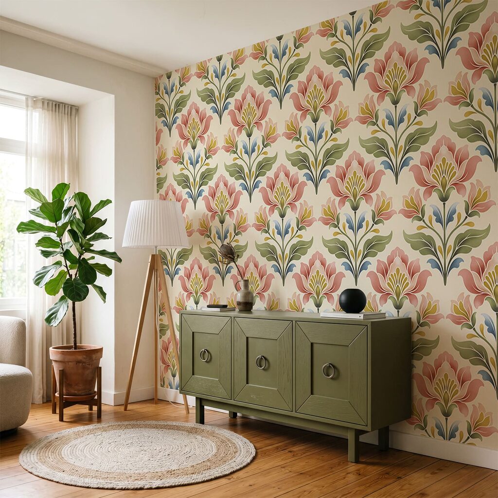 Blütenfächer in zierlichen Reihen in einem Interieur