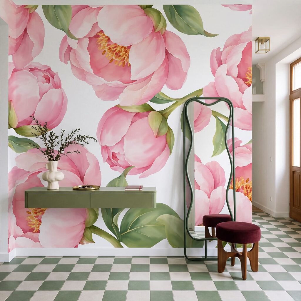 Weit geöffnete rosa Blüten in einem Interieur