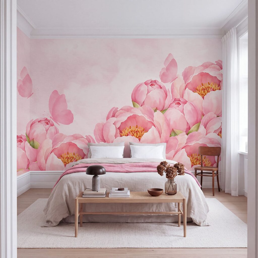 Schmetterlinge über Blütenrändern in einem Interieur