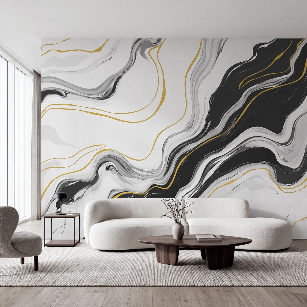Goldlinien und fließende Adern in einem Interieur