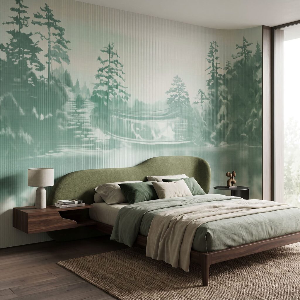 Waldsee mit Wasserfall in einem Interieur