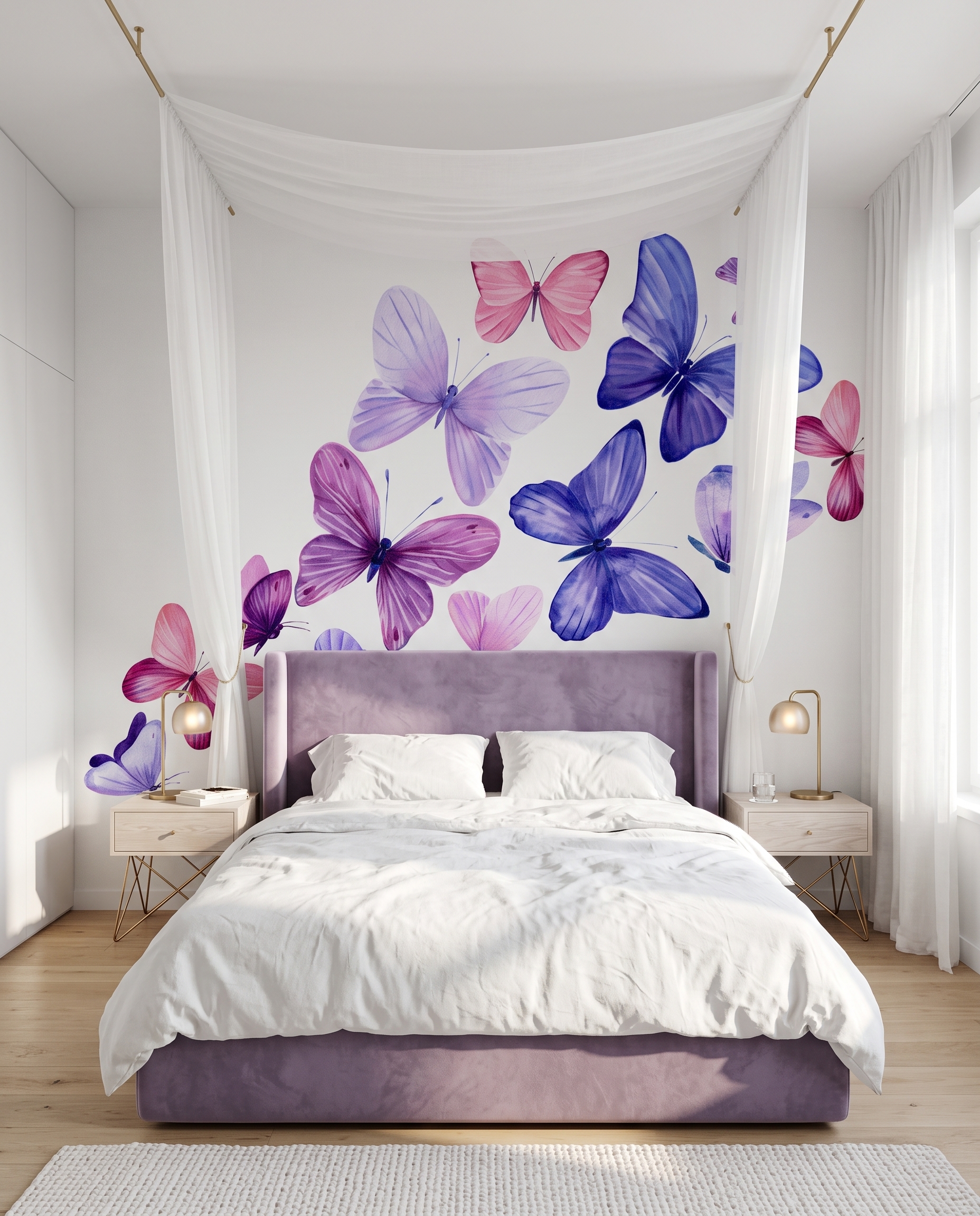 Schmetterlinge schwärmen aus in einem Interieur